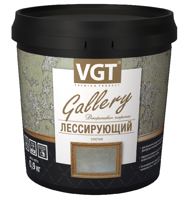 VGT GALLERY / ВГТ ГАЛЛЕРИ состав лессирующий для декоративных штукатурок, полупрозрачный, серебристо-белый (0,9кг)