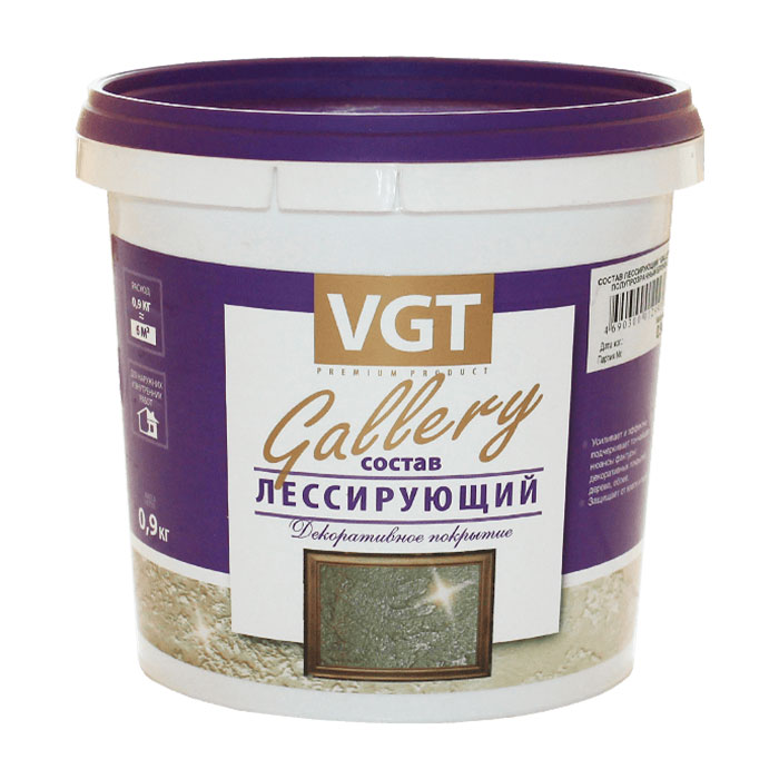 VGT GALLERY / ВГТ ГАЛЛЕРИ состав лессирующий для декоративных штукатурок, матовый, бесцветный (0,9кг)